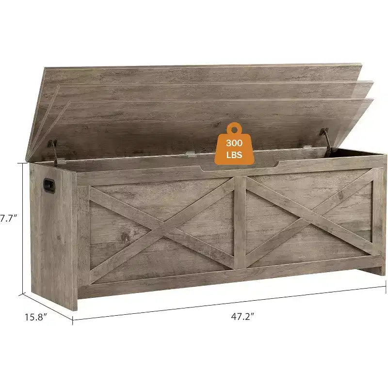 Banc coffre de rangement de 47" avec charnière de sécurité, grande malle à jouets en bois pour chambre ou entrée