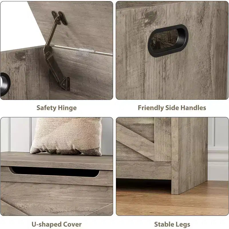 Banc coffre de rangement de 47" avec charnière de sécurité, grande malle à jouets en bois pour chambre ou entrée