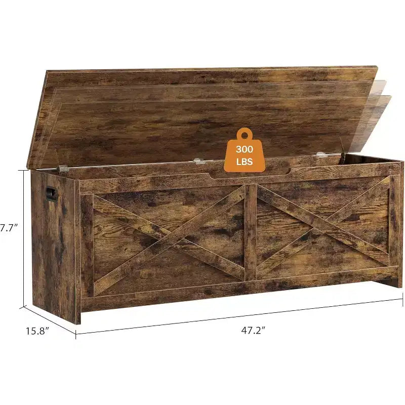 Banc coffre de rangement de 47" avec charnière de sécurité, grande malle à jouets en bois pour chambre ou entrée