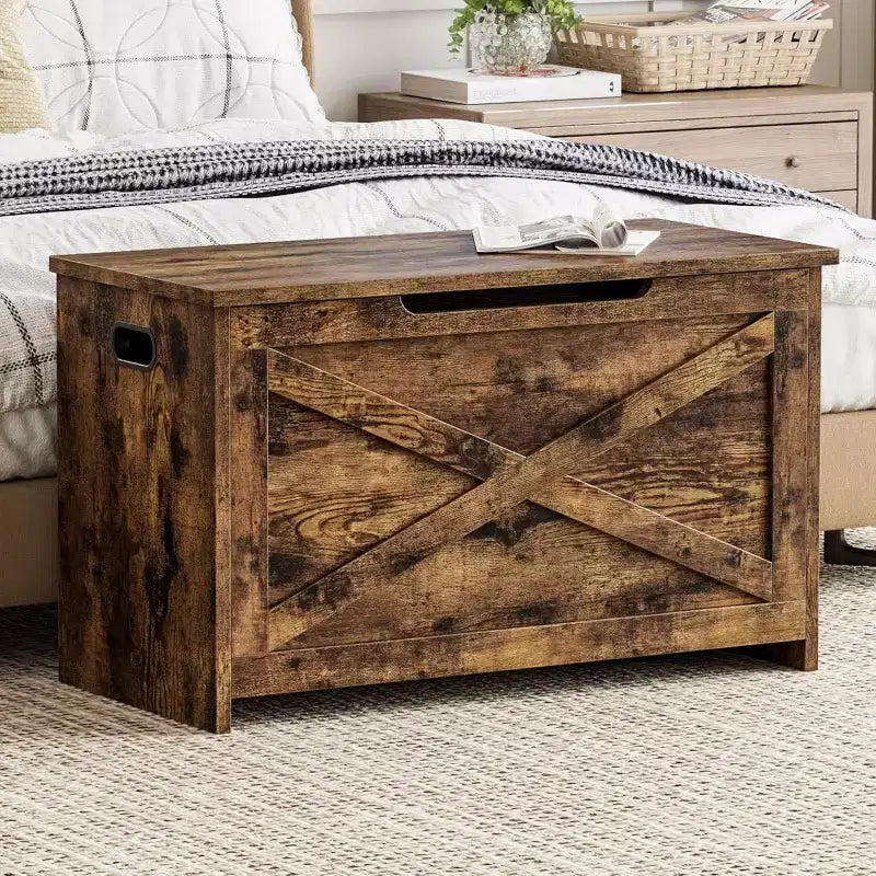 Banc coffre de rangement de 47" avec charnière de sécurité, grande malle à jouets en bois pour chambre ou entrée