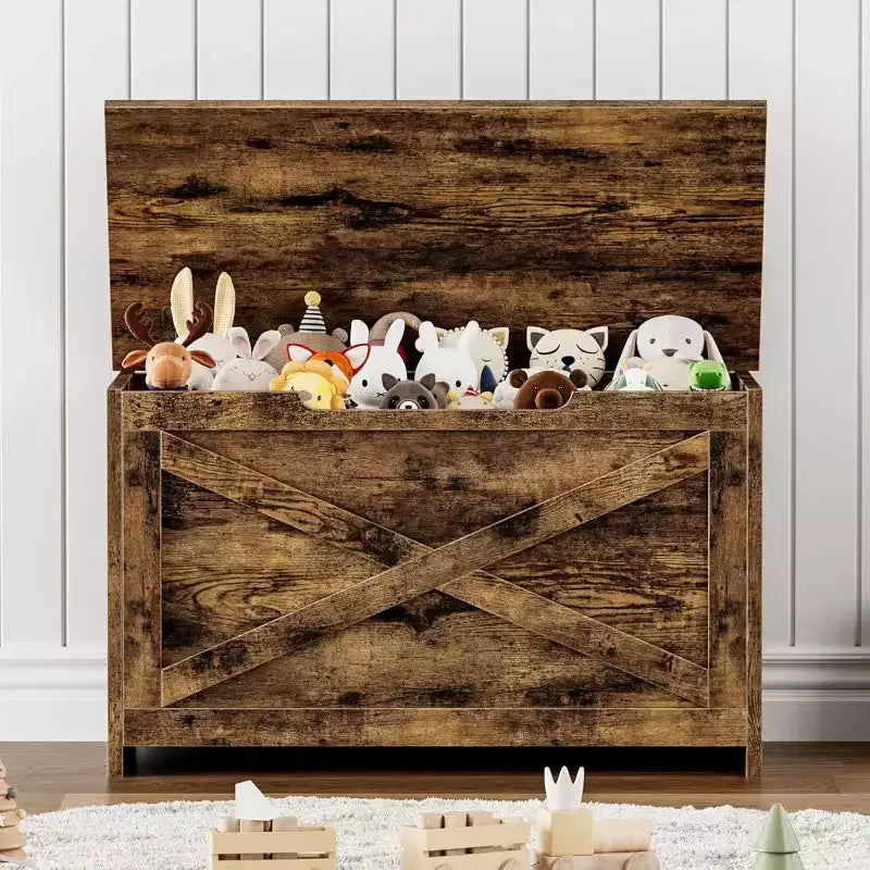 Banc coffre de rangement de 47" avec charnière de sécurité, grande malle à jouets en bois pour chambre ou entrée
