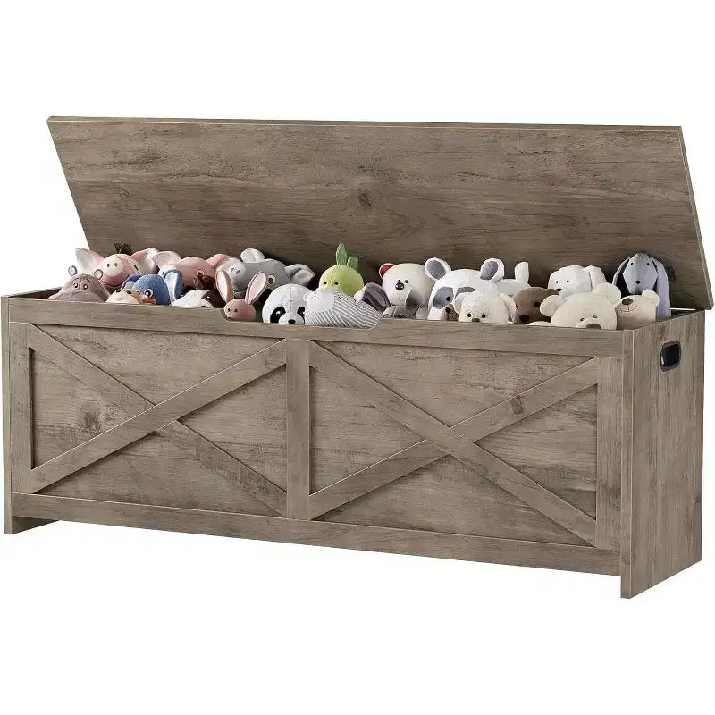 Banc coffre de rangement de 47" avec charnière de sécurité, grande malle à jouets en bois pour chambre ou entrée