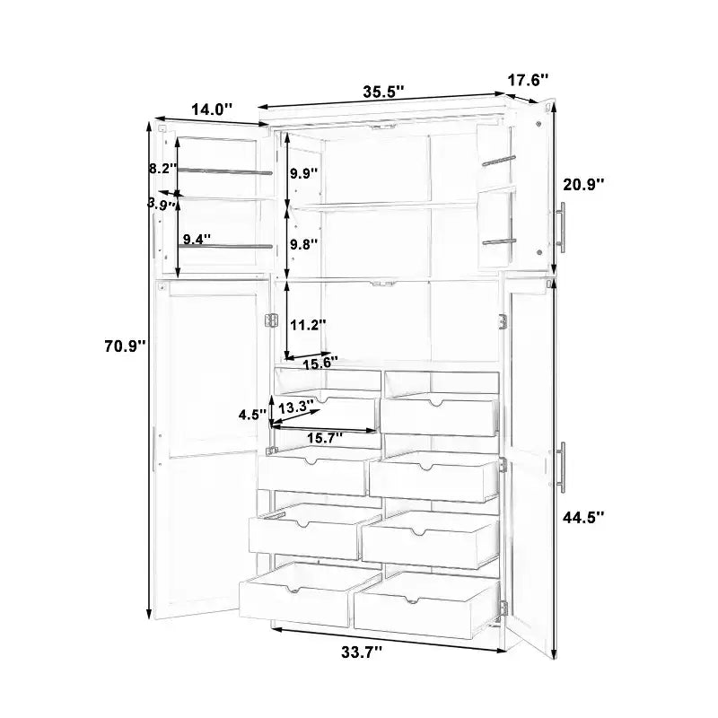 Meuble de rangement de cuisine autoportant de 35,5 po avec 4 portes et tiroirs coulissants