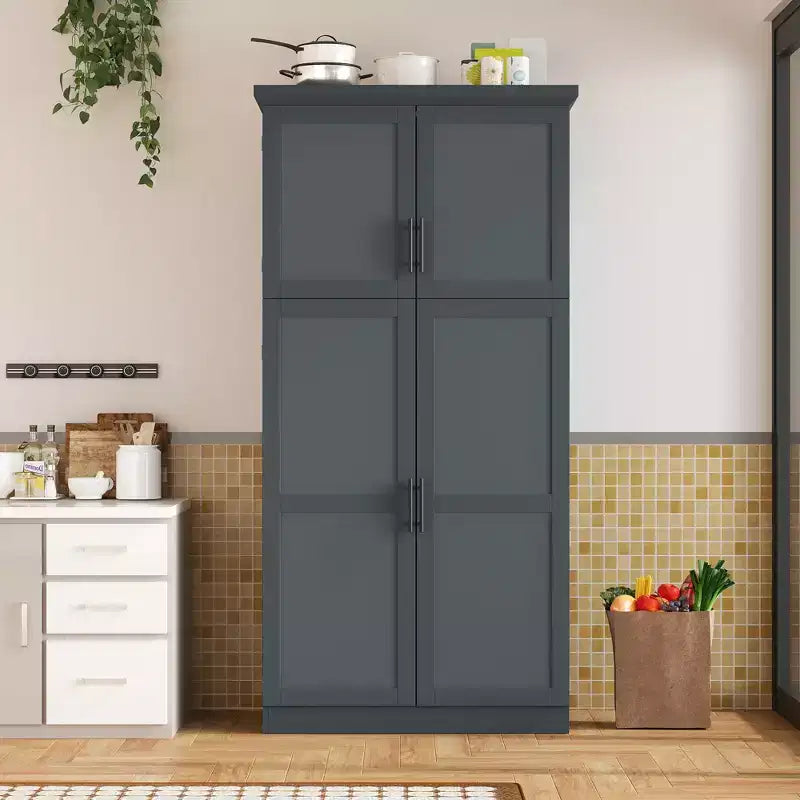 Meuble de rangement de cuisine autoportant de 35,5 po avec 4 portes et tiroirs coulissants