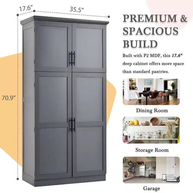 Meuble de rangement de cuisine autoportant de 35,5 po avec 4 portes et tiroirs coulissants