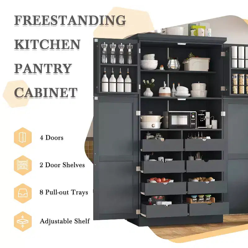 Meuble de rangement de cuisine autoportant de 35,5 po avec 4 portes et tiroirs coulissants