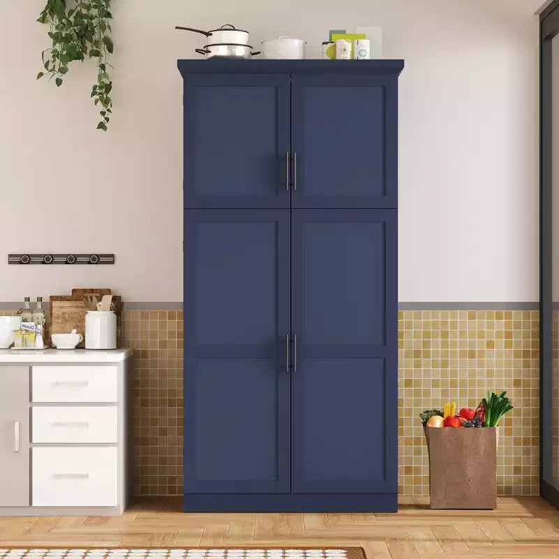 Meuble de rangement de cuisine autoportant de 35,5 po avec 4 portes et tiroirs coulissants