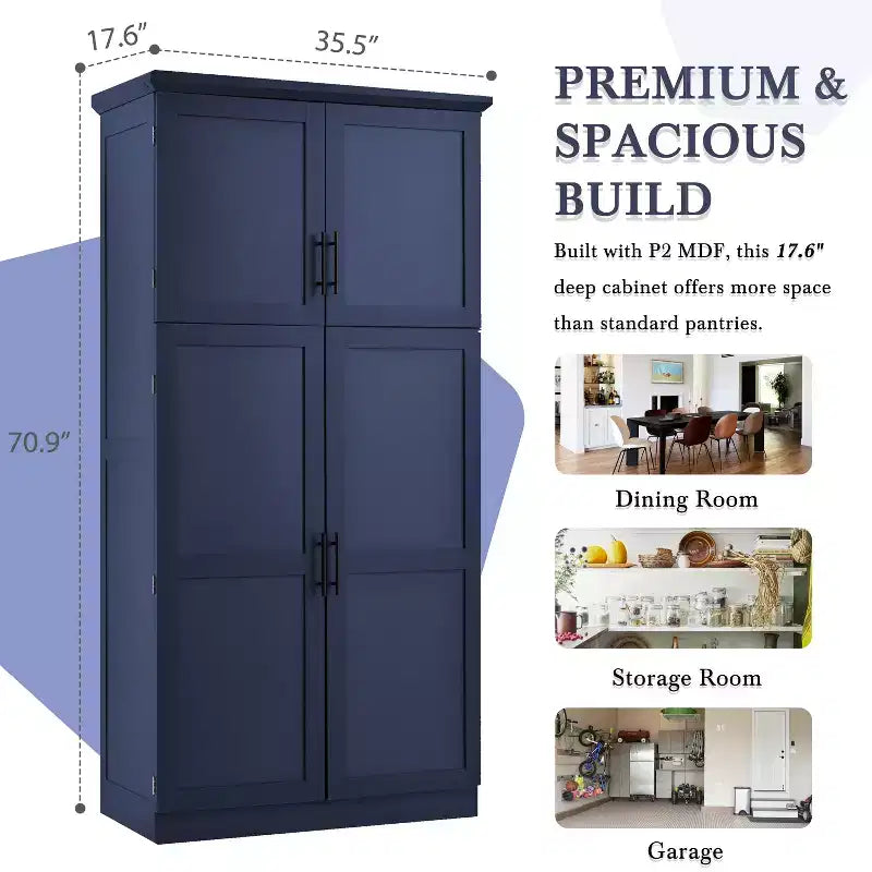 Meuble de rangement de cuisine autoportant de 35,5 po avec 4 portes et tiroirs coulissants