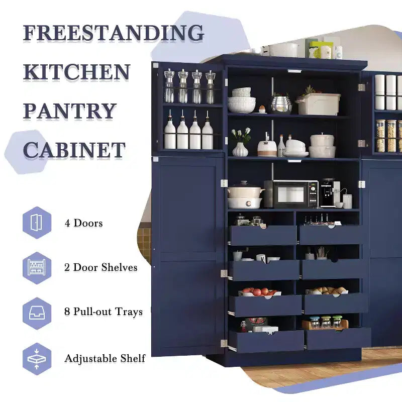 Meuble de rangement de cuisine autoportant de 35,5 po avec 4 portes et tiroirs coulissants