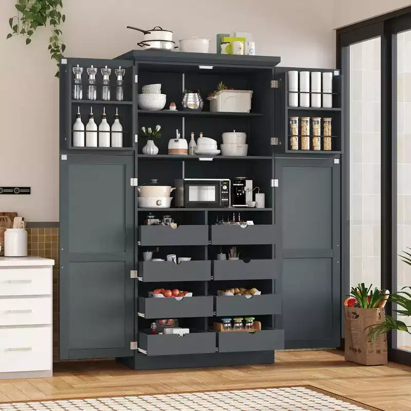 Meuble de rangement de cuisine autoportant de 35,5 po avec 4 portes et tiroirs coulissants