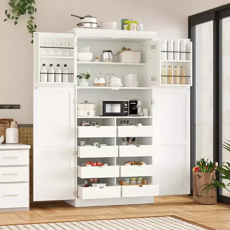 Meuble de rangement de cuisine autoportant de 35,5 po avec 4 portes et tiroirs coulissants