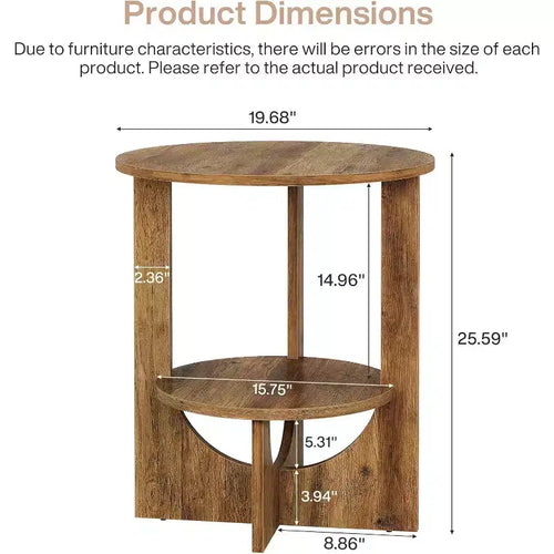 Table d'appoint ronde à 2 niveaux avec rangement, pour salon, chambre et petits espaces, table de chevet étroite moderne, montage facile, marron