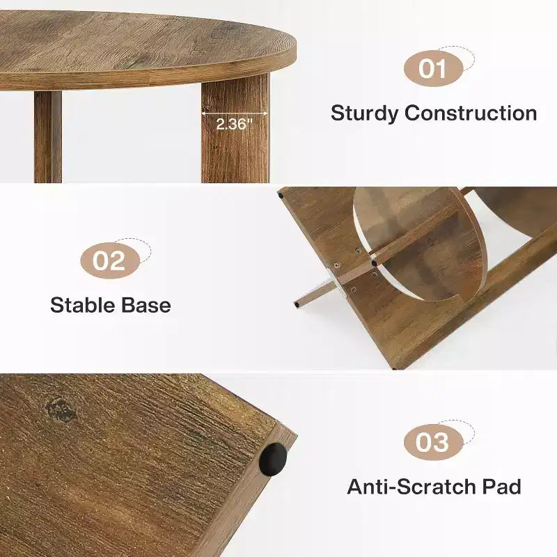 Table d'appoint ronde à 2 niveaux avec rangement, pour salon, chambre et petits espaces, table de chevet étroite moderne, montage facile, marron