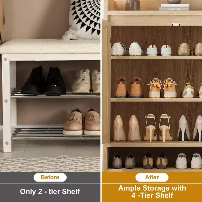Meuble à chaussures 5 niveaux en rotin avec 2 portes et étagères réglables pour entrée, couloir ou salon – Naturel