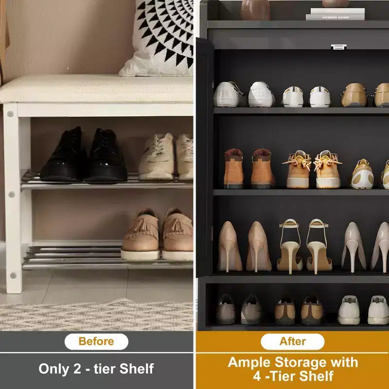 Meuble à chaussures 5 niveaux en rotin avec 2 portes et étagères réglables pour entrée, couloir ou salon – Naturel