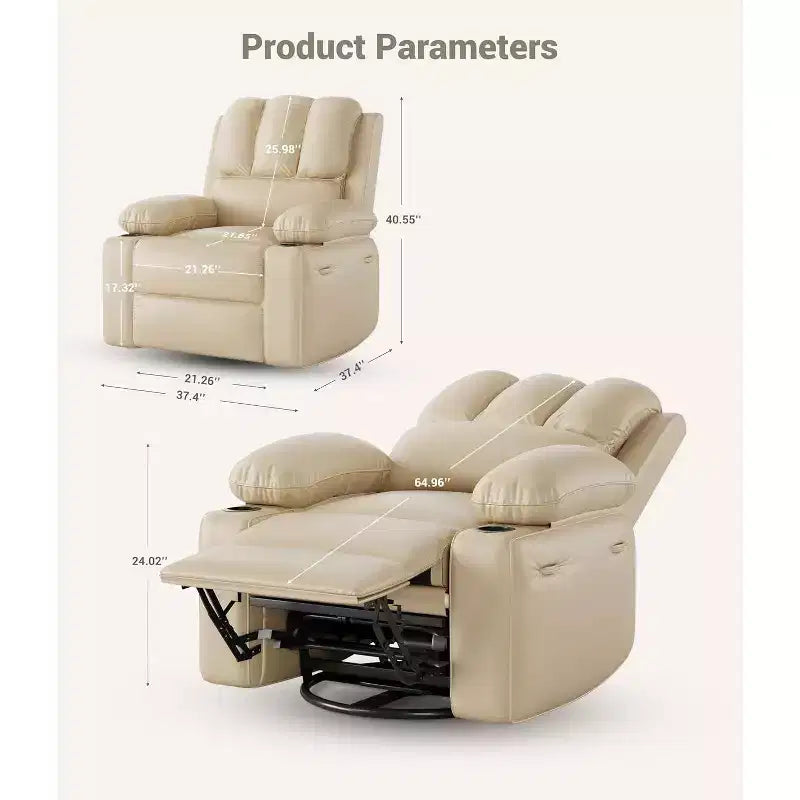 Fauteuil inclinable manuel surdimensionné - Fauteuil en cuir PU de 54 cm de large avec porte-gobelets et rembourrage épais pour le salon