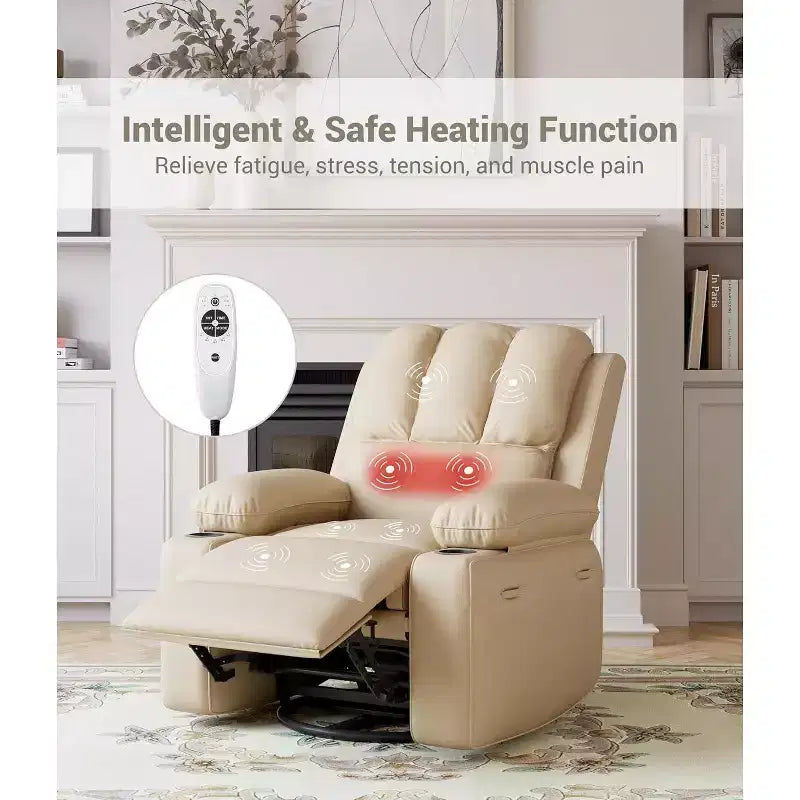 Fauteuil inclinable manuel surdimensionné - Fauteuil en cuir PU de 54 cm de large avec porte-gobelets et rembourrage épais pour le salon