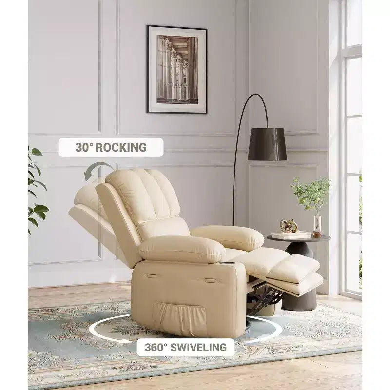 Fauteuil inclinable manuel surdimensionné - Fauteuil en cuir PU de 54 cm de large avec porte-gobelets et rembourrage épais pour le salon