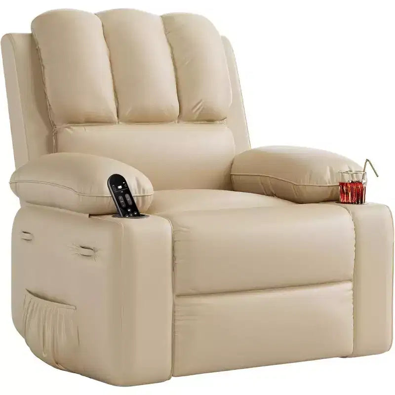 Fauteuil inclinable manuel surdimensionné - Fauteuil en cuir PU de 54 cm de large avec porte-gobelets et rembourrage épais pour le salon