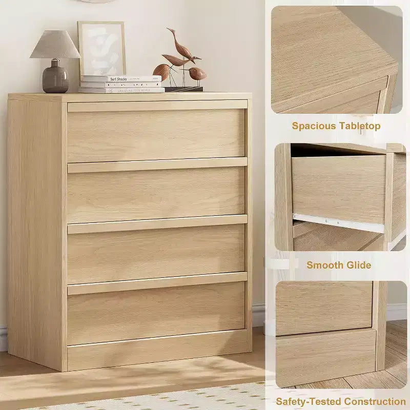 Commode 4 tiroirs pour chambre à coucher, commode moderne et simple, commode de rangement en bois avec tiroirs profonds pour salon, couloir, entrée.