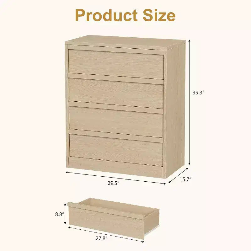 Commode 4 tiroirs pour chambre à coucher, commode moderne et simple, commode de rangement en bois avec tiroirs profonds pour salon, couloir, entrée.