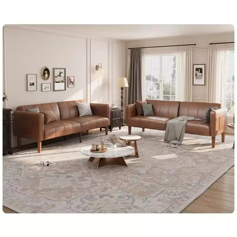 Canapé Futon Convertible 75 po, Lit d'Appoint en Similicuir, Dossier Réglable, Poches Latérales, Canapé-Lit Gain de Place, Marron