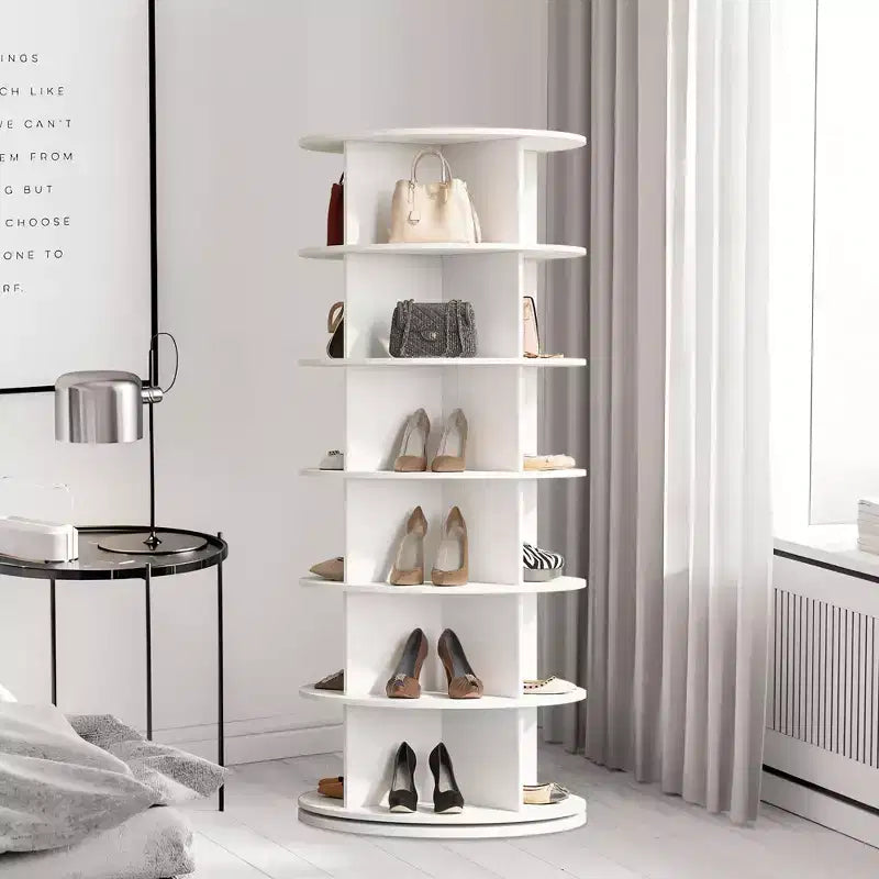 Étagère à chaussures rotative à 6 niveaux C blanche, organisateur de chaussures pivotant à 360° pour entrée/salon (1 pièce)