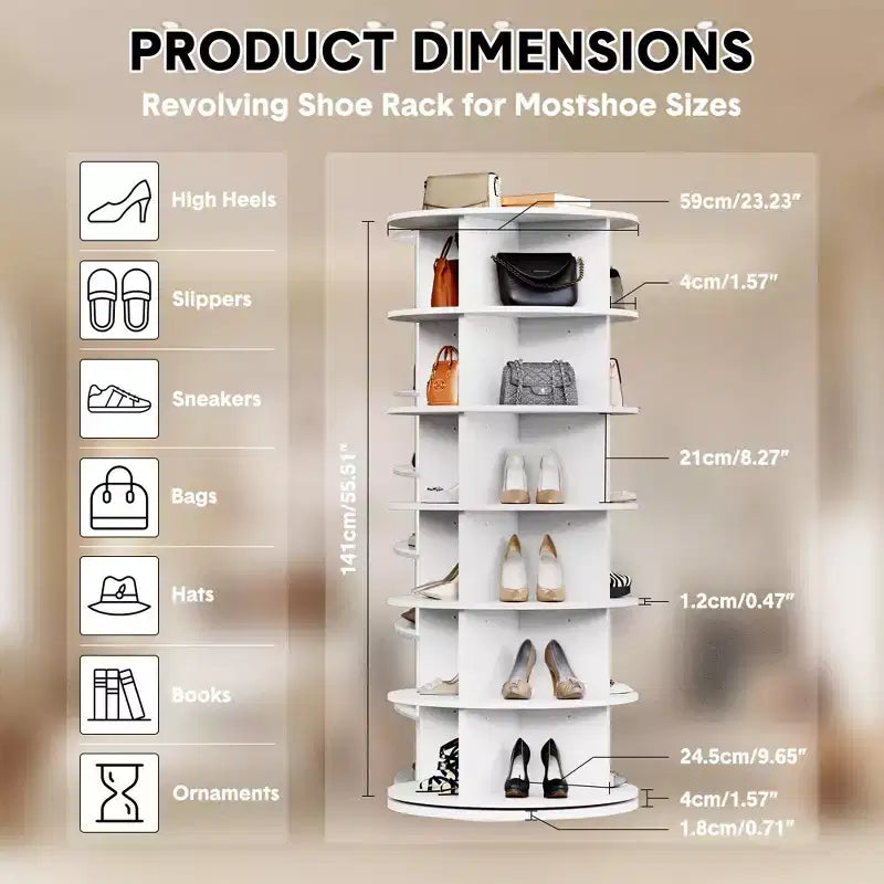 Étagère à chaussures rotative à 6 niveaux C blanche, organisateur de chaussures pivotant à 360° pour entrée/salon (1 pièce)