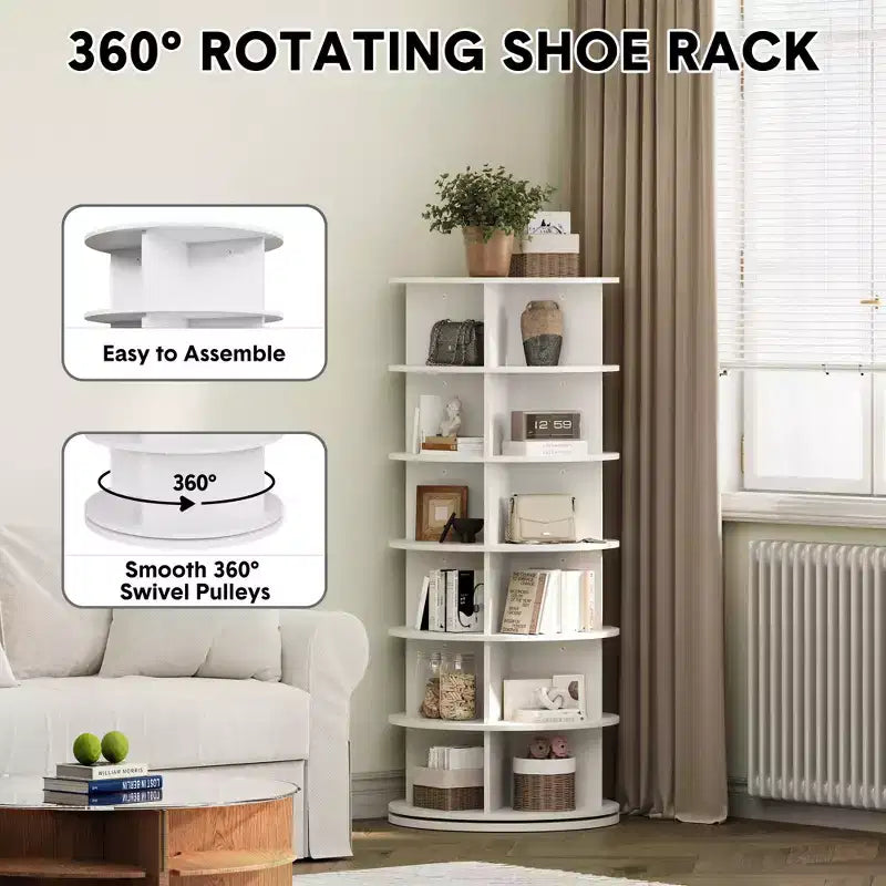 Étagère à chaussures rotative à 6 niveaux C blanche, organisateur de chaussures pivotant à 360° pour entrée/salon (1 pièce)
