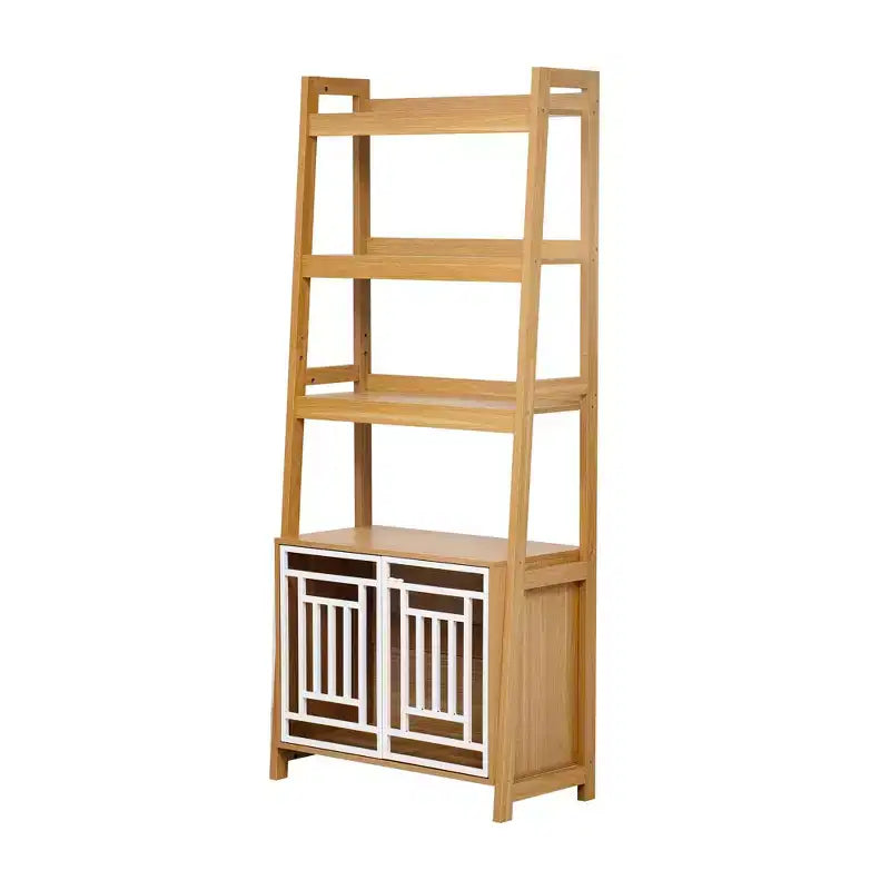 Bibliothèque moderne 2 en 1, étagères échelle multifonctionnelles avec niche pour chien, vitrine haute pour salon, bureau, chêne ancien