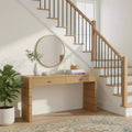 Homy Casa Console Table with Storage Drawers and Solid Panel Base for Entryway or Living Room, Oak