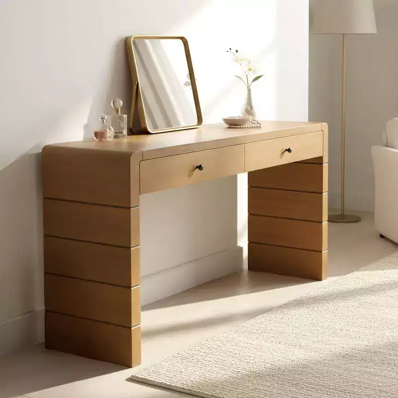 Console avec tiroirs de rangement et base pleine pour entrée ou salon, chêne