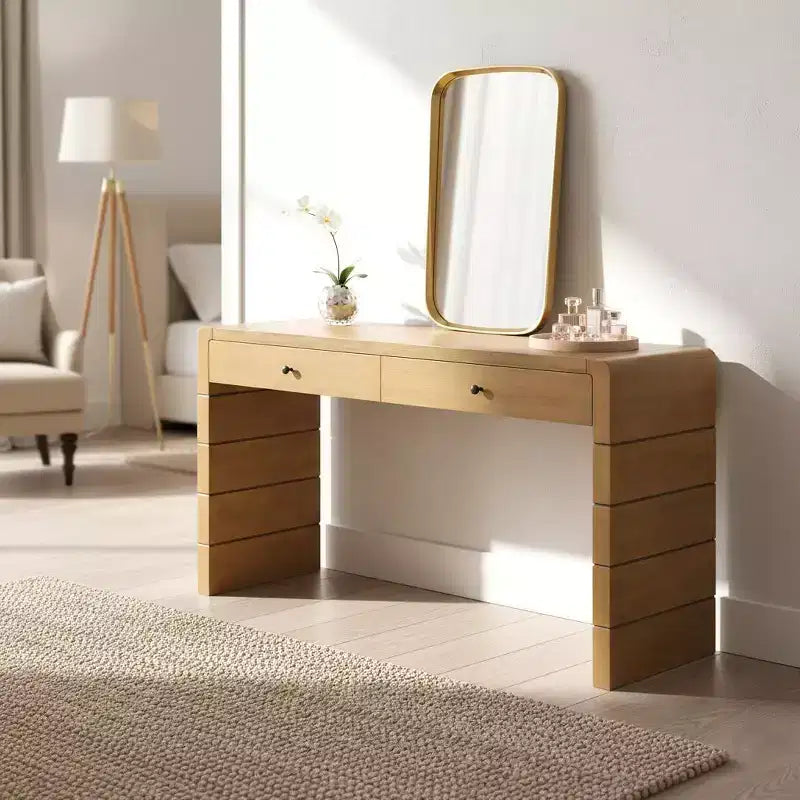 Console avec tiroirs de rangement et base pleine pour entrée ou salon, chêne