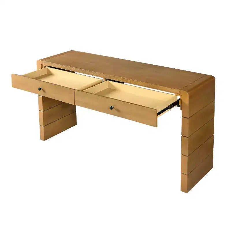 Console avec tiroirs de rangement et base pleine pour entrée ou salon, chêne