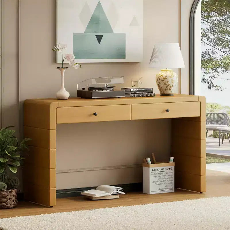 Console avec tiroirs de rangement et base pleine pour entrée ou salon, chêne
