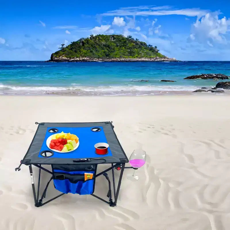 Table à vin pliable portable d'extérieur à hauteur réglable avec porte-gobelets et sac de rangement