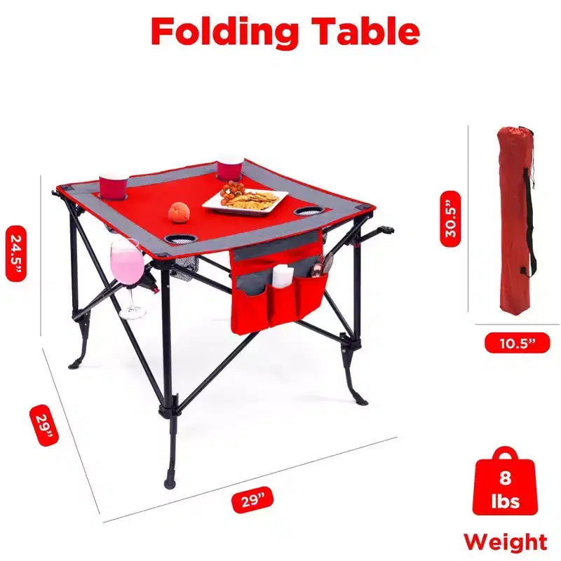 Table à vin pliable portable d'extérieur à hauteur réglable avec porte-gobelets et sac de rangement