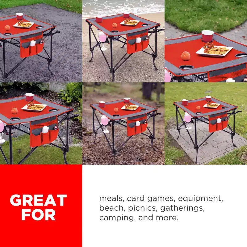 Table à vin pliable portable d'extérieur à hauteur réglable avec porte-gobelets et sac de rangement