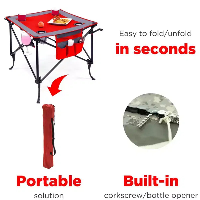 Table à vin pliable portable d'extérieur à hauteur réglable avec porte-gobelets et sac de rangement