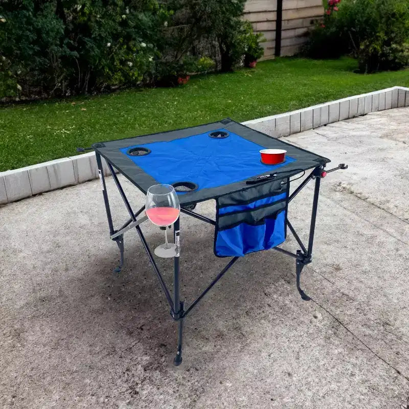 Table à vin pliable portable d'extérieur à hauteur réglable avec porte-gobelets et sac de rangement