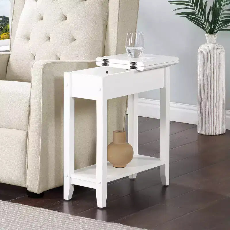 Table d'appoint relevable Belmont avec compartiment de rangement dissimulé, pieds droits et design épuré et étroit pour tout salon
