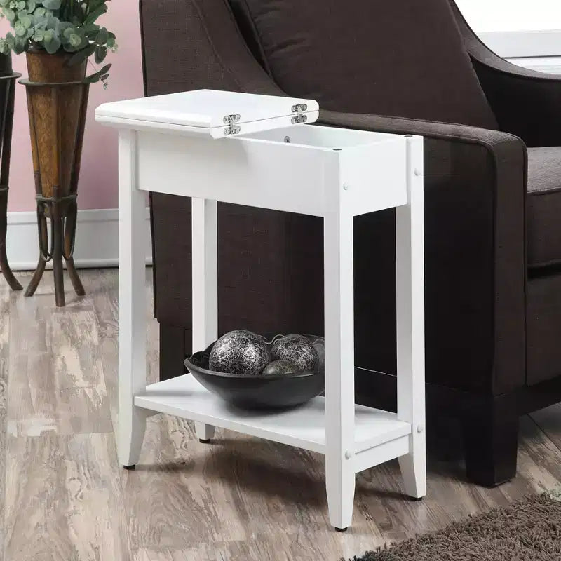 Table d'appoint relevable Belmont avec compartiment de rangement dissimulé, pieds droits et design épuré et étroit pour tout salon