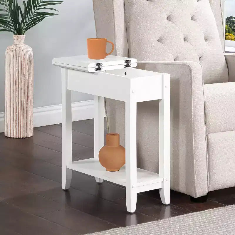 Table d'appoint relevable Belmont avec compartiment de rangement dissimulé, pieds droits et design épuré et étroit pour tout salon