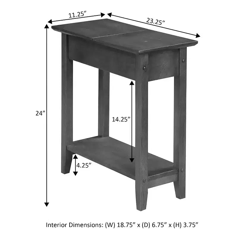 Table d'appoint relevable Belmont avec compartiment de rangement dissimulé, pieds droits et design épuré et étroit pour tout salon