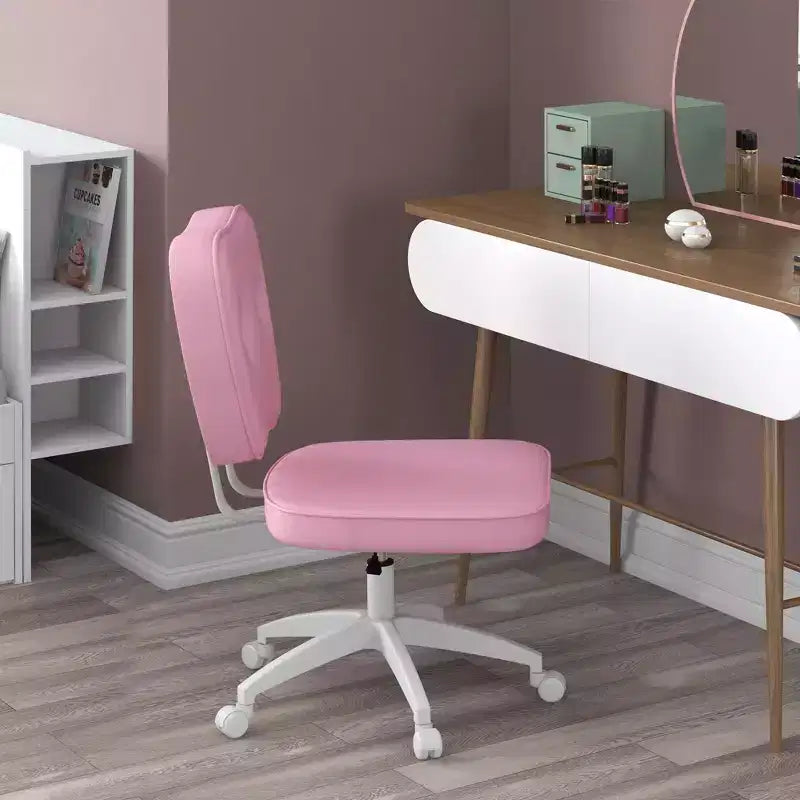 Joli fauteuil de bureau sans accoudoirs, chaise de bureau à roulettes et hauteur réglable, petite chaise de coiffeuse pour bureau, maison, rose