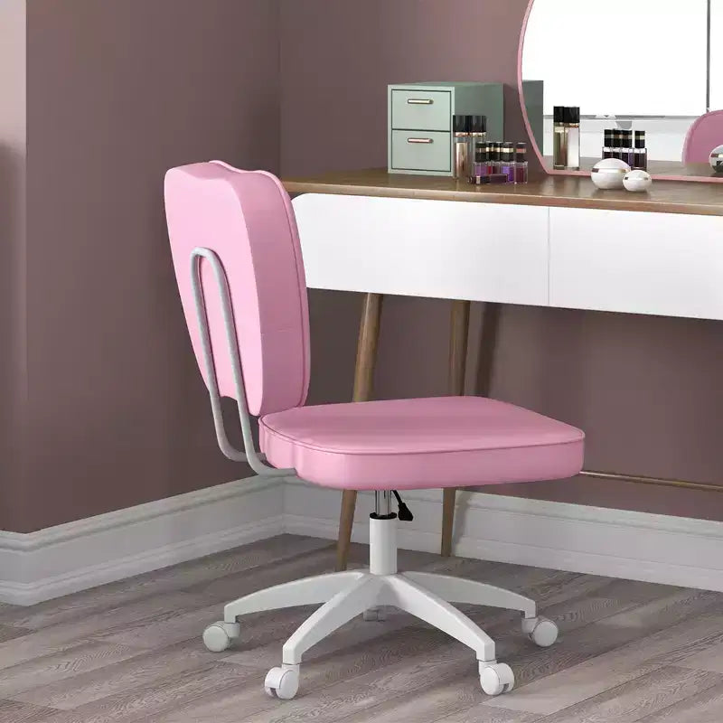 Joli fauteuil de bureau sans accoudoirs, chaise de bureau à roulettes et hauteur réglable, petite chaise de coiffeuse pour bureau, maison, rose