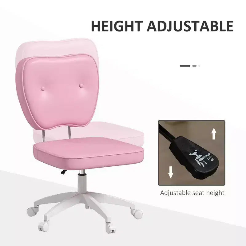 Joli fauteuil de bureau sans accoudoirs, chaise de bureau à roulettes et hauteur réglable, petite chaise de coiffeuse pour bureau, maison, rose