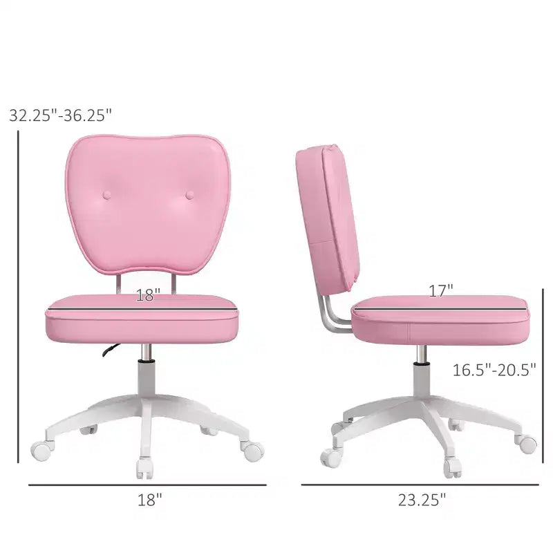 Joli fauteuil de bureau sans accoudoirs, chaise de bureau à roulettes et hauteur réglable, petite chaise de coiffeuse pour bureau, maison, rose
